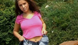 Sweet Dutch teenager toys with her aching cunt outdoors