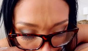 Hot tempered Asian bitch in glasses Vicki Chase gives a head on POV video
