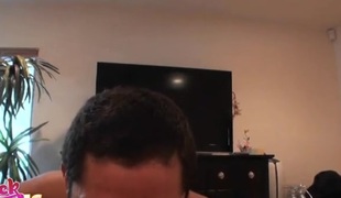 Steaming black hottie enjoys hard cock in her face hole and twat