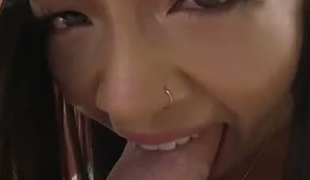 Hot tempered Oriental bitch Morgan Lee swallows hard thick shlong