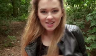 Legal age teenager slut gets fucked in the forest in front of the camera