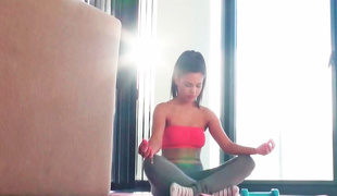 Young Latina is doing some yoga and also anal-copulation