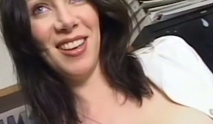Sexy brunette mom with large boobs engulfing schlong balls deep