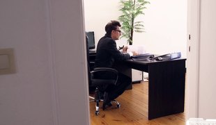 Seduced into sucking and fucking a long boner in the office