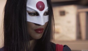 Masked Asian slut Asa can't live without it when her bunghole is fucked with a BBC